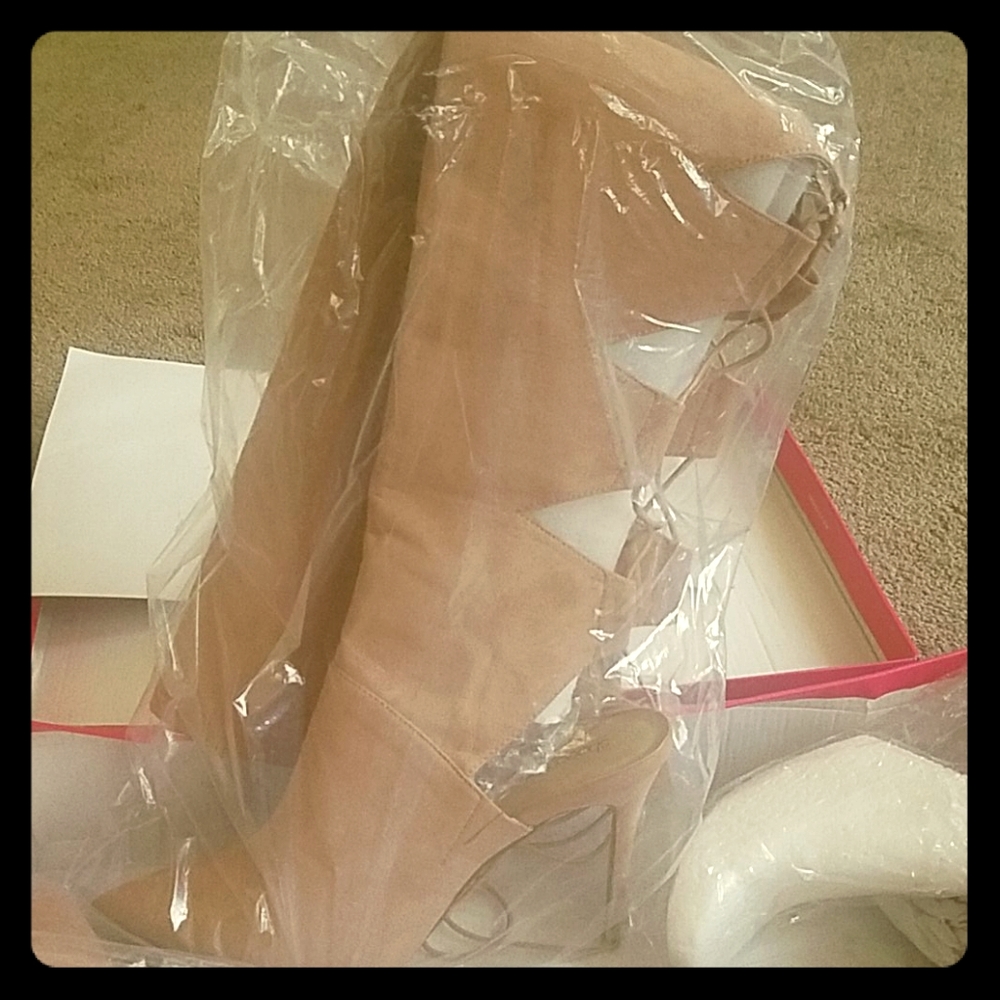 Suede Thigh HighTie Heels Boots